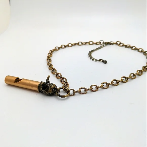 Bold Brass Wolf Whistle Statement Choker Necklace - Picture 2 of 4